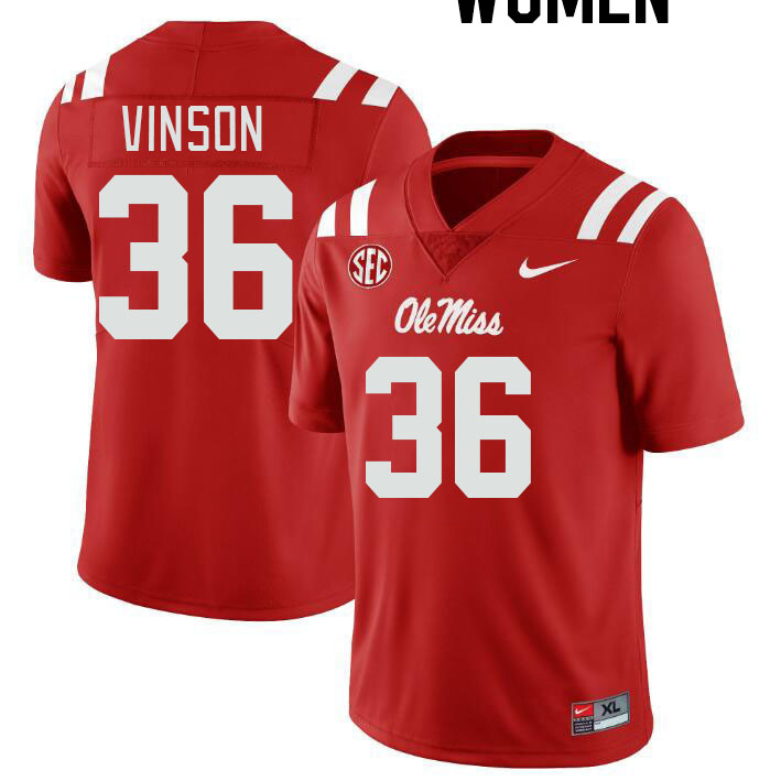 Women #36 Rayf Vinson Ole Miss Rebels College Football Jerseyes Stitched Sale-Red